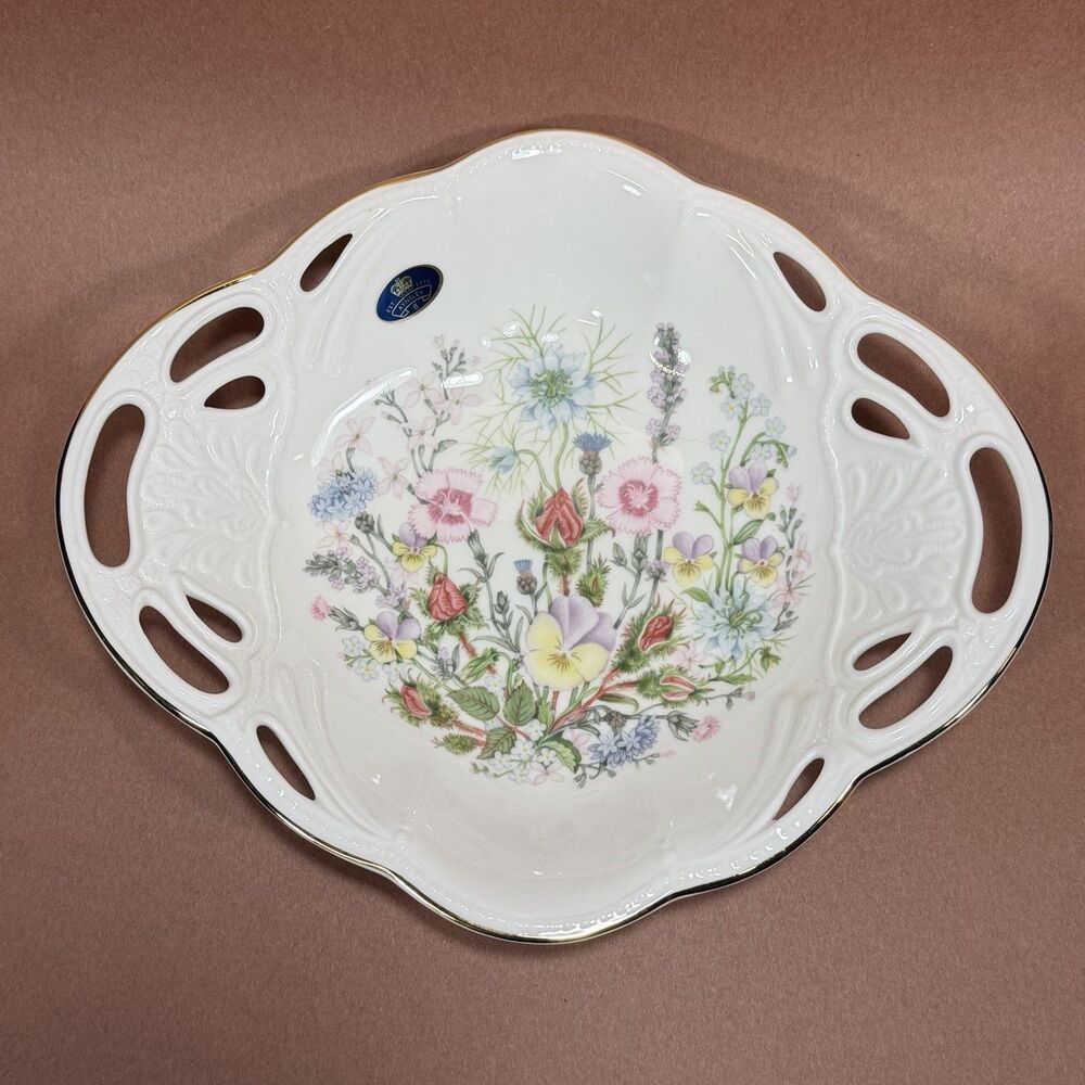 New In Box Rare Aynsley Wild Tudor Pierced Vanity Tray